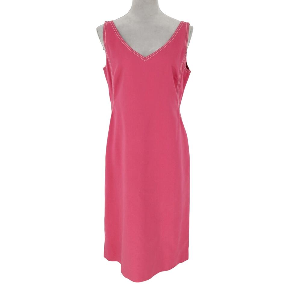 Ann Taylor Hot Pink V-Neck Sleeveless Sheath Dress